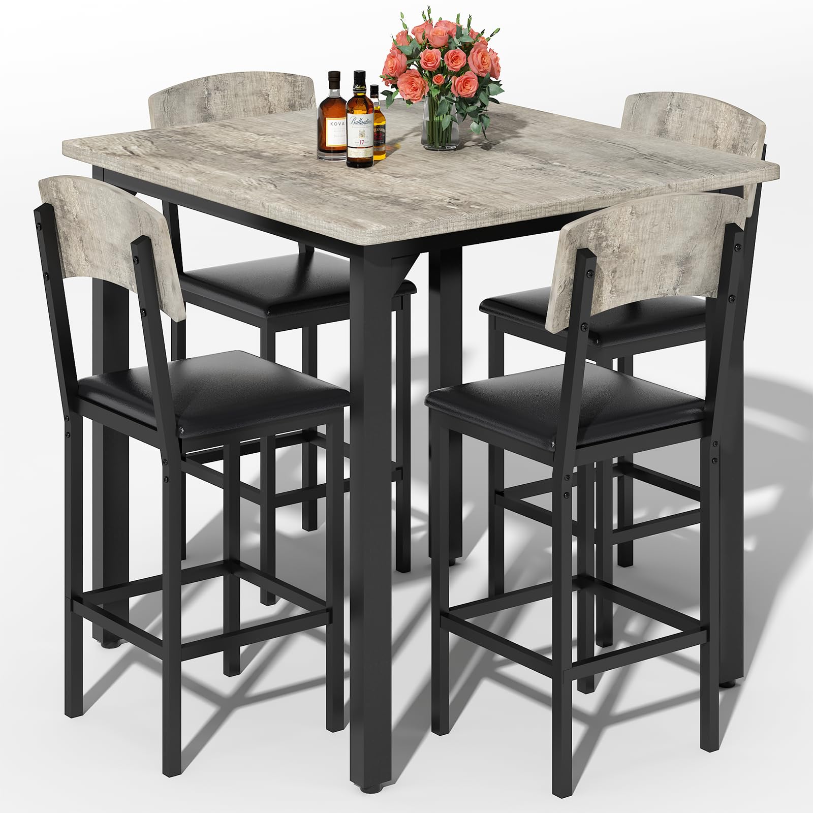 5-Piece Counter Height Dining Set with Upholstered Chairs