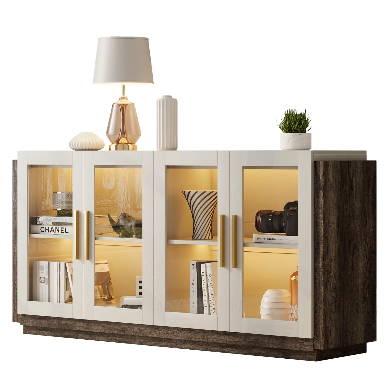 LED Sideboard Buffet Cabinet with Glass Doors