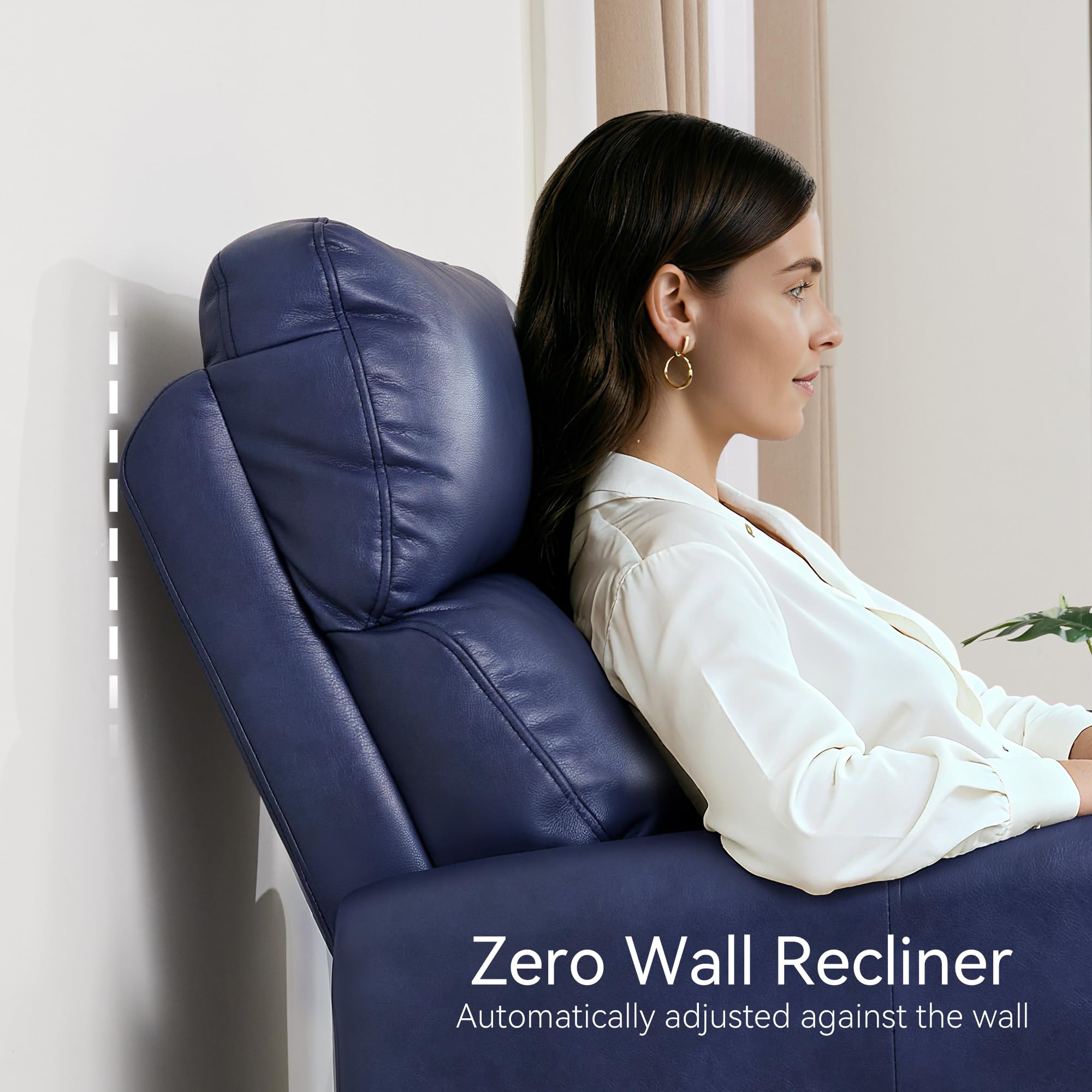 MCombo Power Small Recliners for Small Spaces, Living Room, RVs, Modern Style Zero Wall Hugger Recliners Chair with Lumbar Support, USB&Charging Ports, FSC Certified, Faux Leather PR699 (Navy Blue)