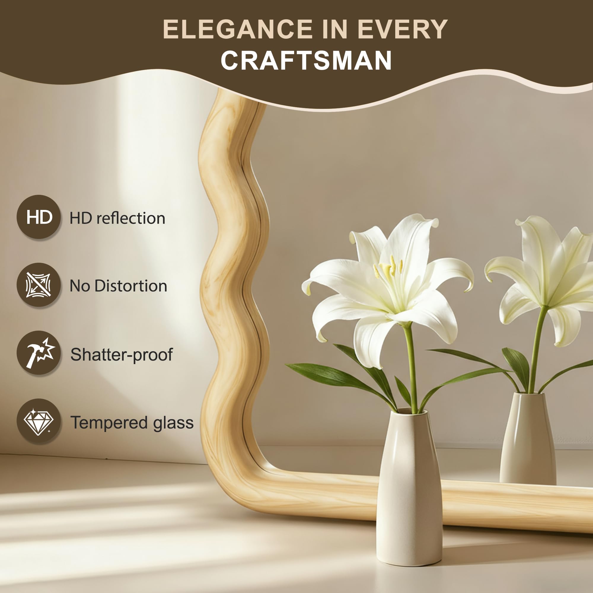 Wavy Wood Wall Mirror