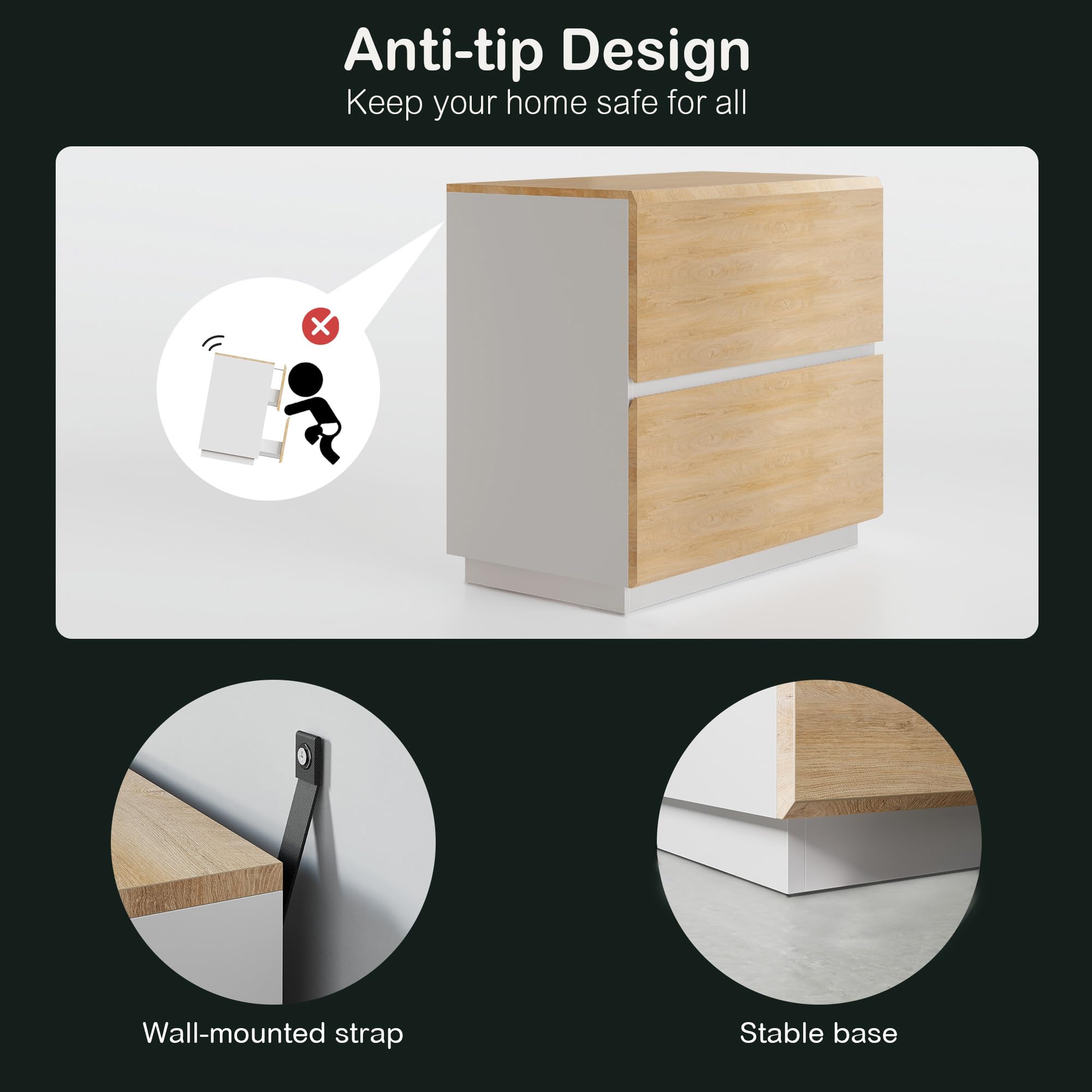 ModernMate 2 Drawer Lateral File Cabinet, 31W*28H Wood Filing Cabinet with Anti-tilt Mechanism, Home Office Storage Filing for Letter, A4 & Legal Size, Light Walnut