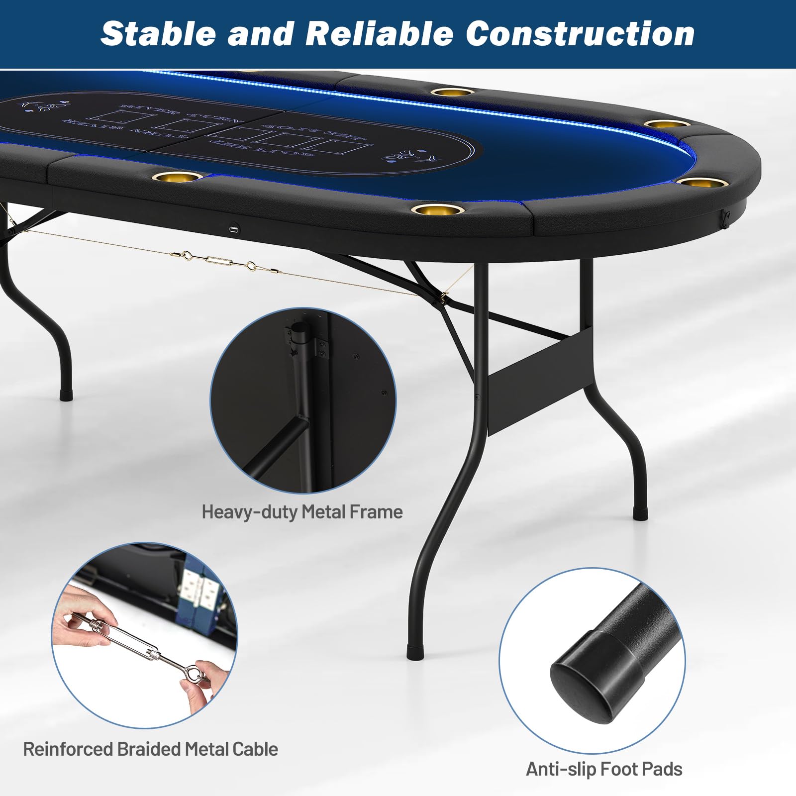 84" LED Foldable Poker Table for 10 Players