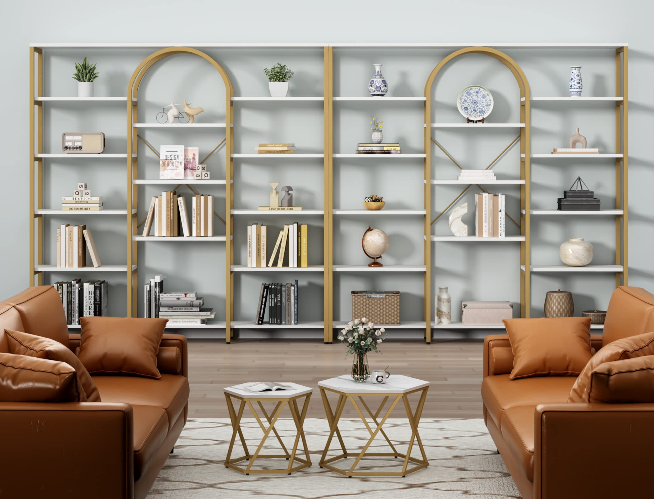 Triple Wide Gold Bookshelf 70.87" x 71.34"