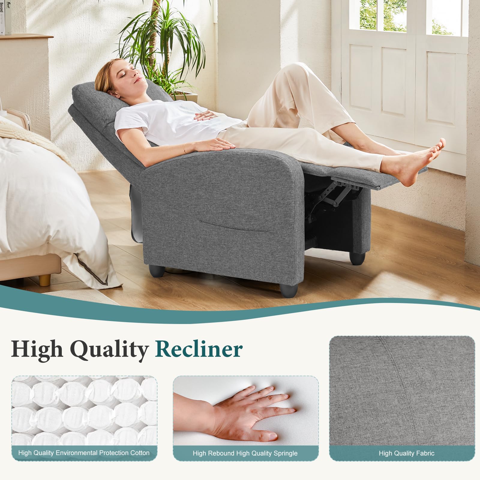 Leather Recliner Chair with Lumbar Support and Adjustable Footrest