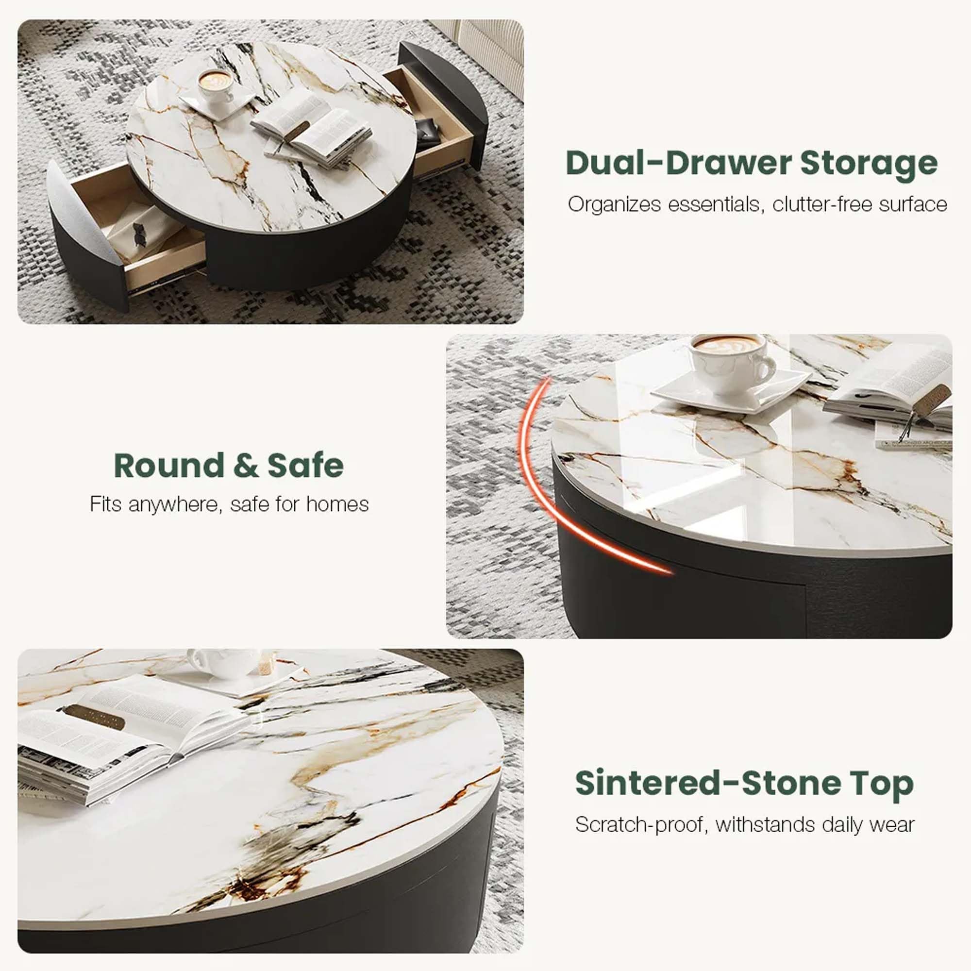 Round Coffee Table with Storage Drawers