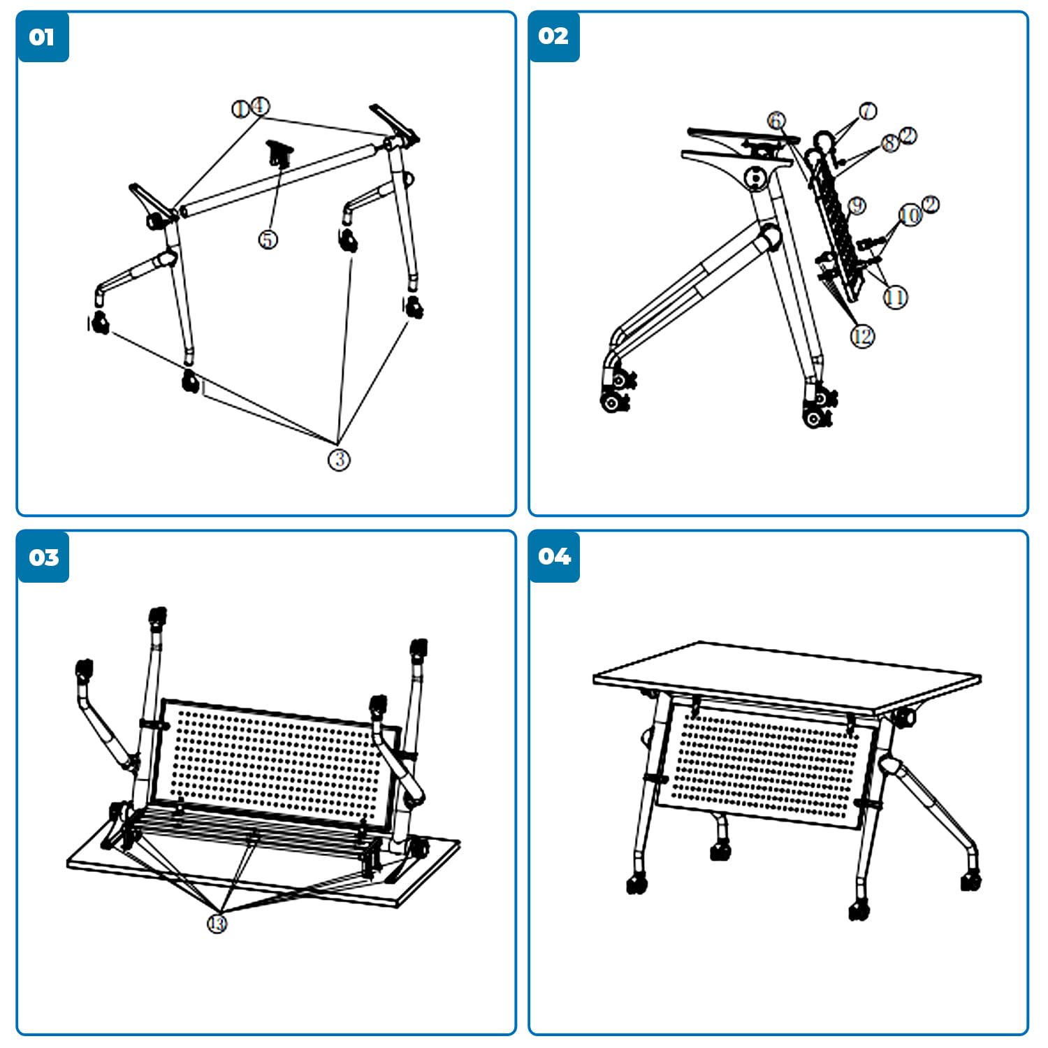 Folding Conference Table with Wheels - 47.2 Inch Mobile Training Table