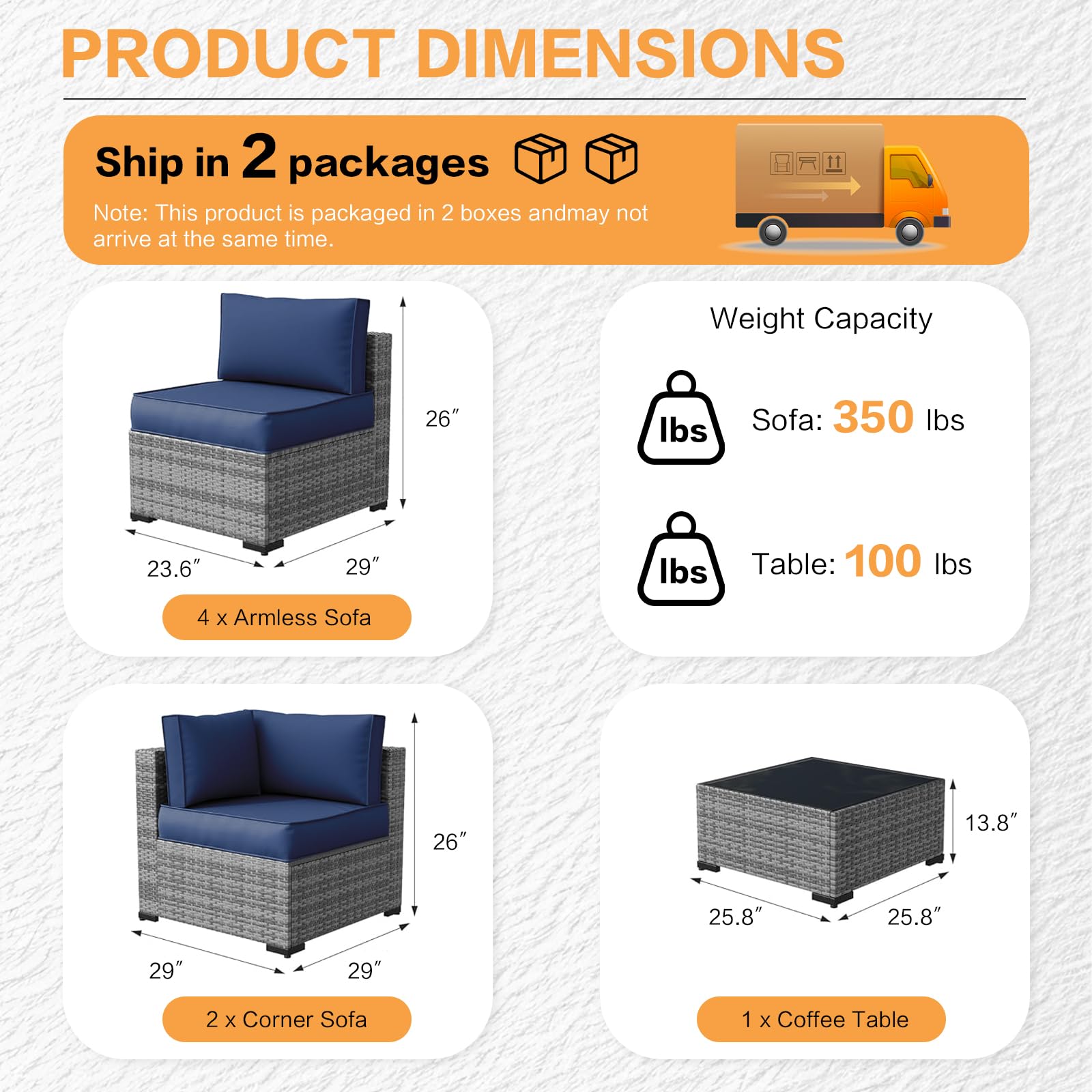 7-Piece Outdoor Sectional Sofa Set with Glass Table