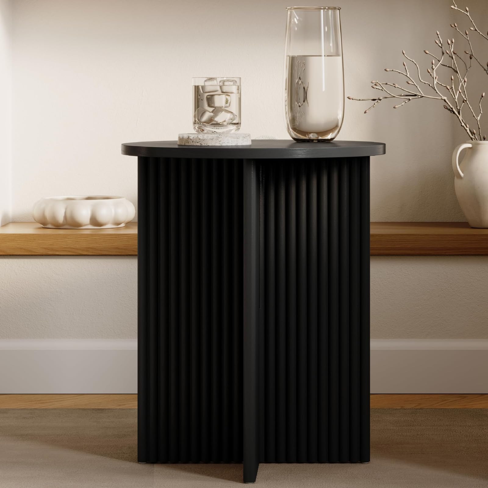 Fluted Round Side Table with Pedestal Base