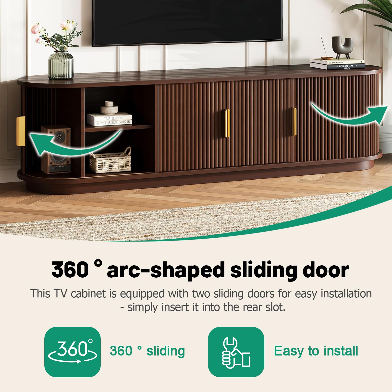 66.9" Wooden TV Stand with Sliding Doors