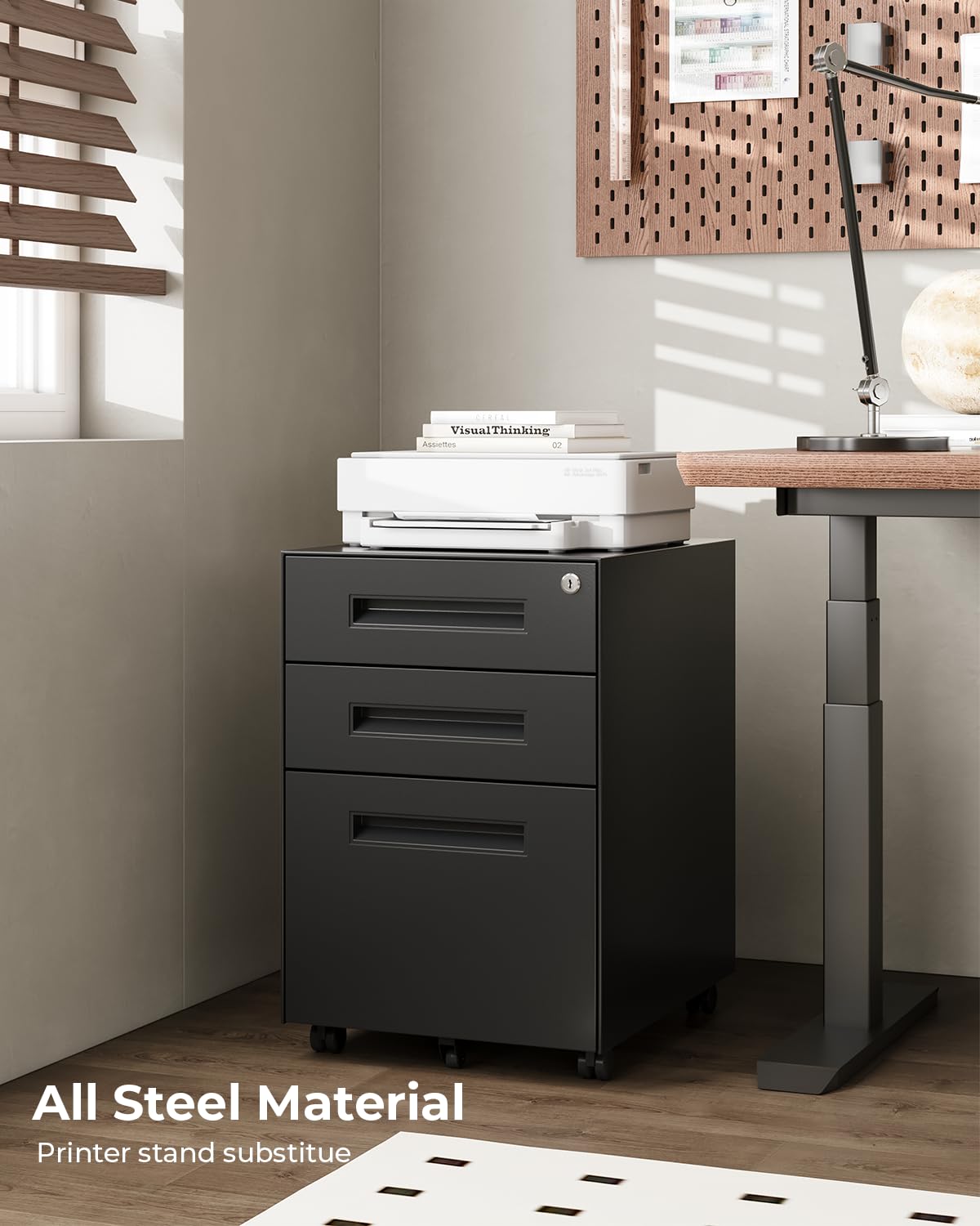 3 Drawer Mobile File Cabinet with Lock on Wheels