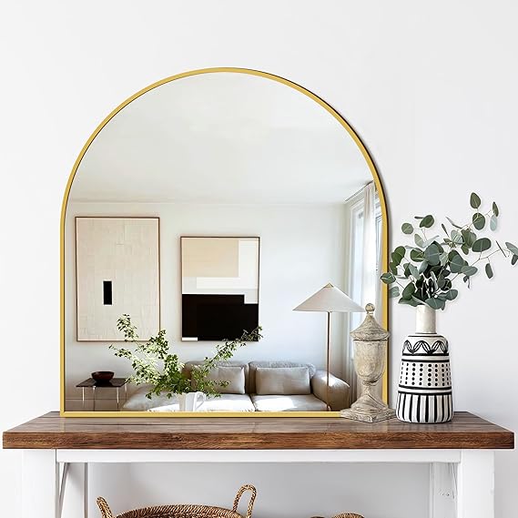 Arched Wall Mirror 24x36 Inch Black Metal Frame