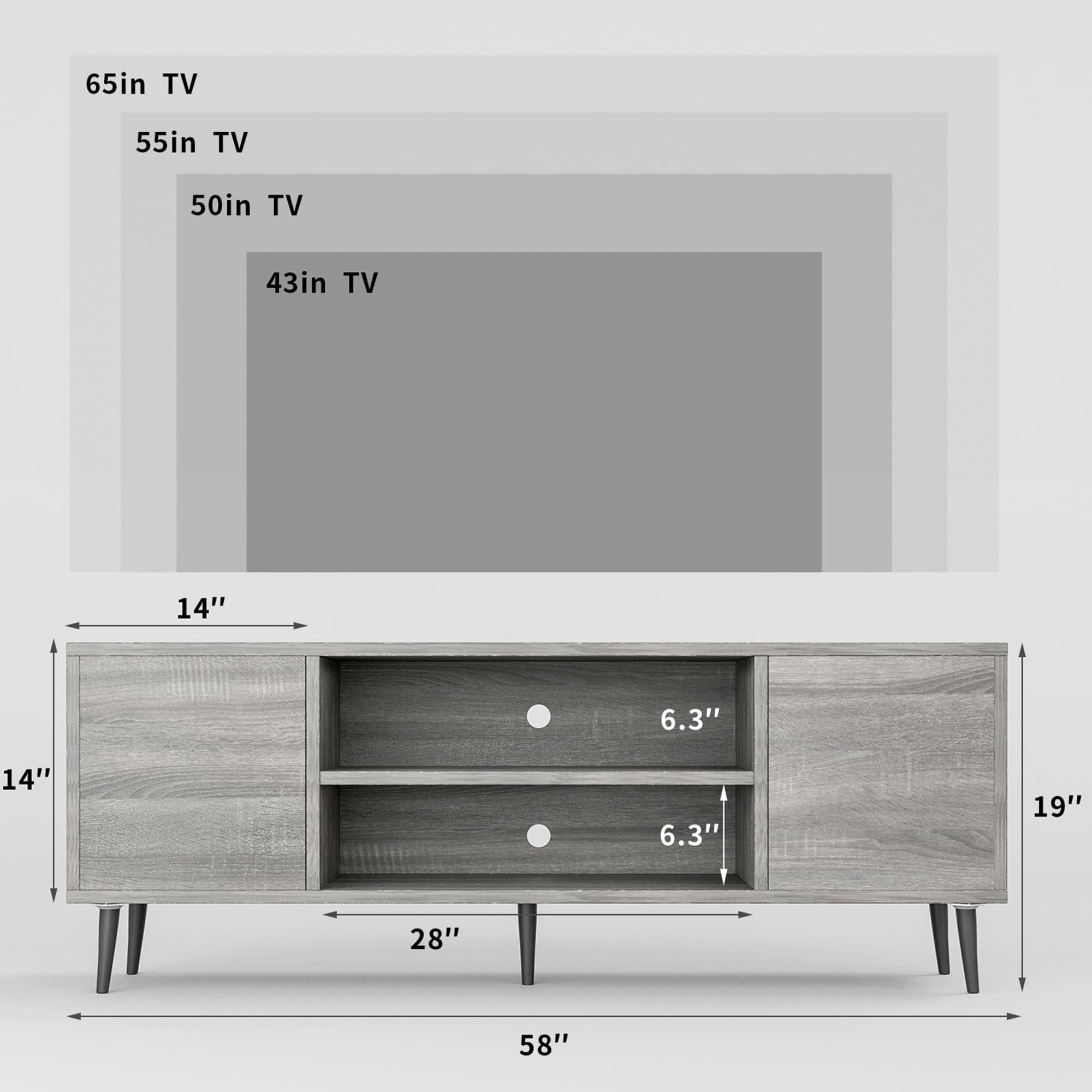 Mid-Century Modern TV Stand with Storage Cabinets