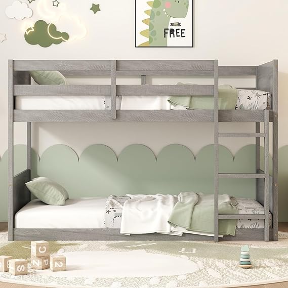 Twin Over Twin Bunk Bed with Panelled Headboard - Antique Oak