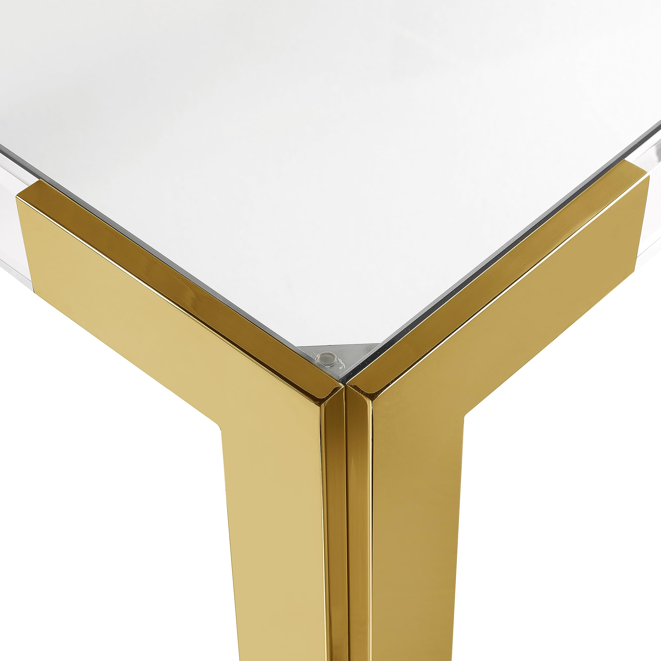 Casper Modern Dining Game Table with Gold Stainless Steel and Glass Top