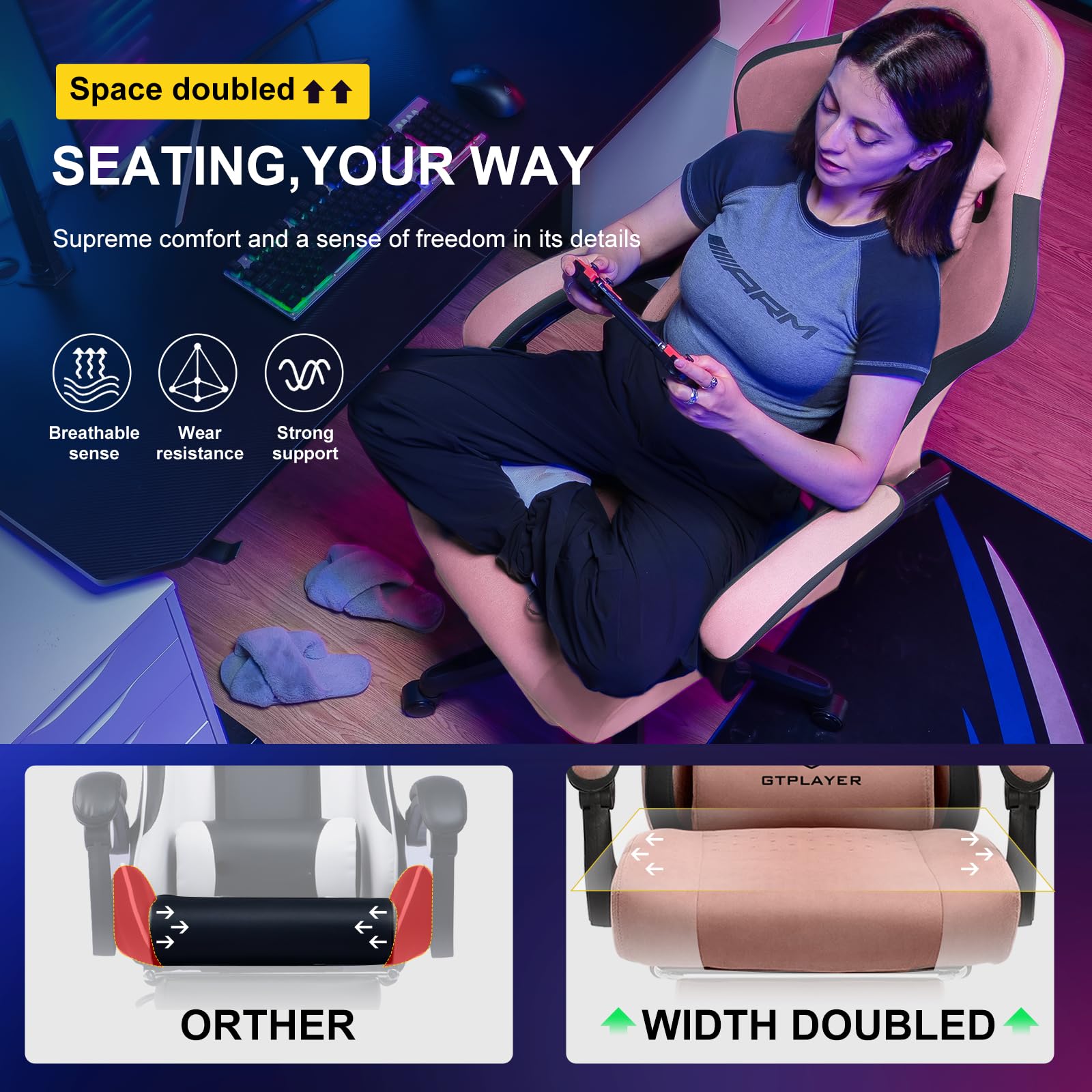 Gaming Chair with Pocket Spring Cushion and Footrest