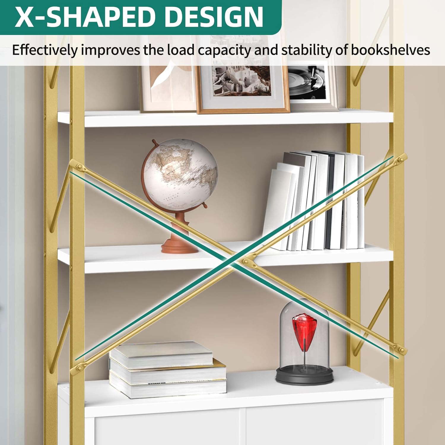 Gold & White Modern Bookshelf with Storage