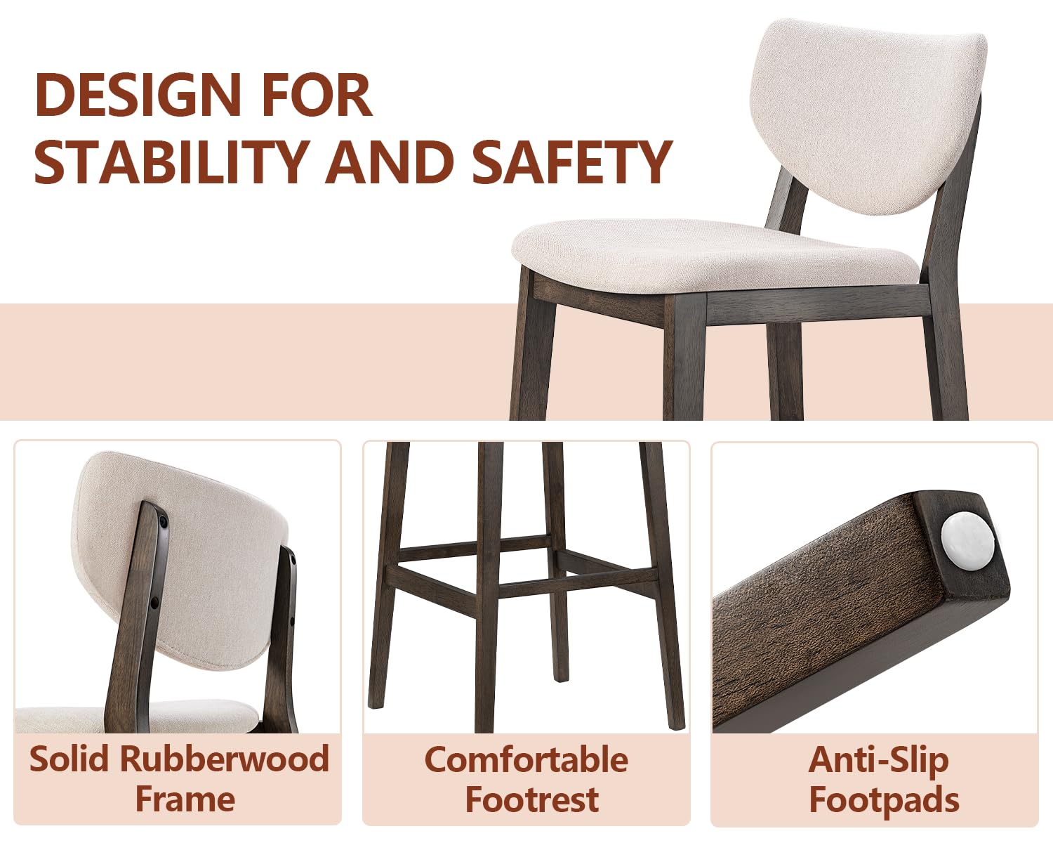 5 Piece Counter Height Dining Table Set with Upholstered Stools