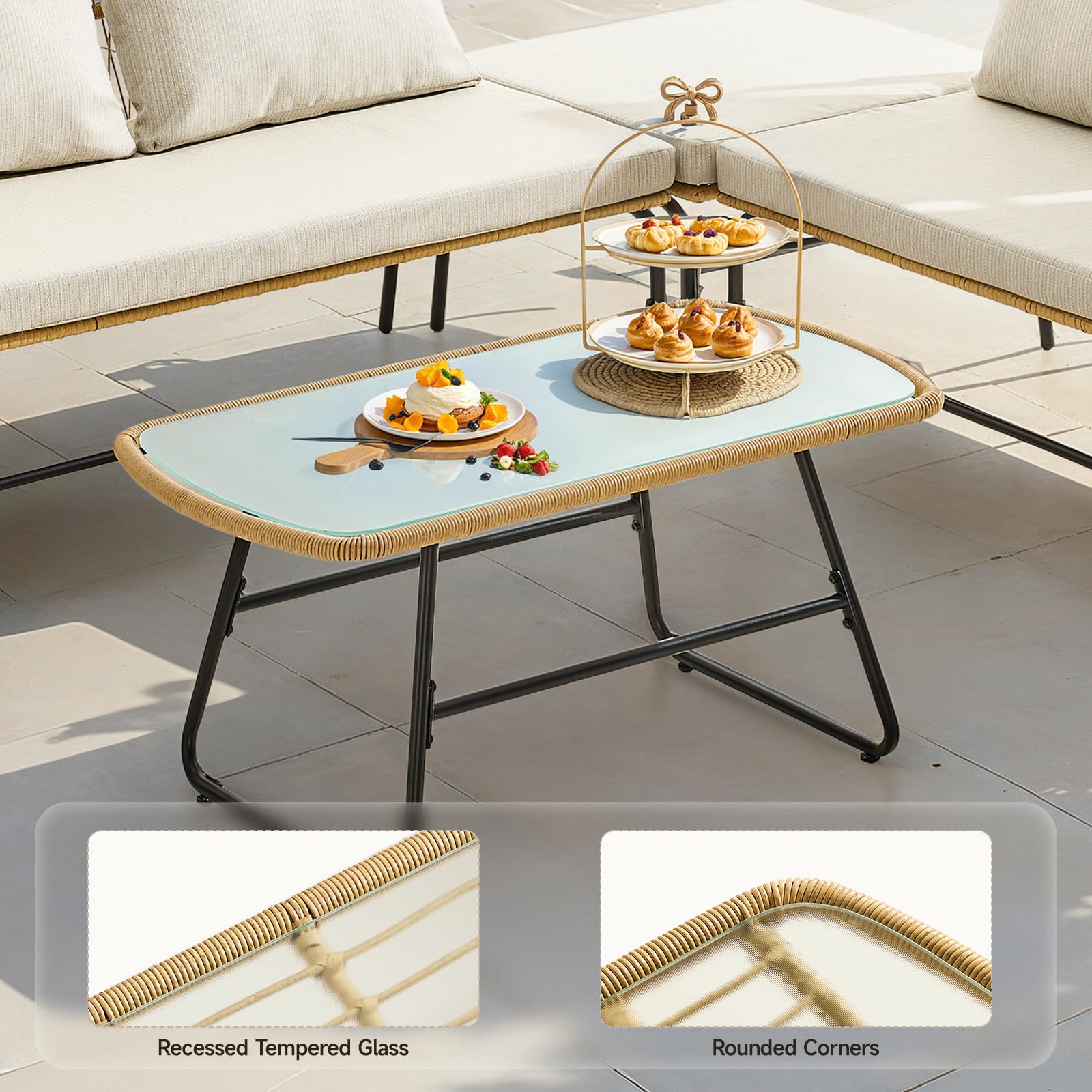 4-Piece Outdoor Sectional Set with Tempered Glass Coffee Table