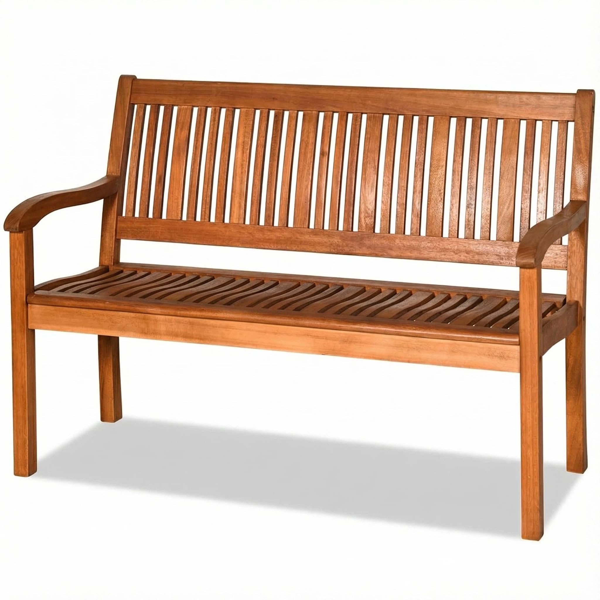 Eucalyptus Outdoor Loveseat Bench with Curved Armrests