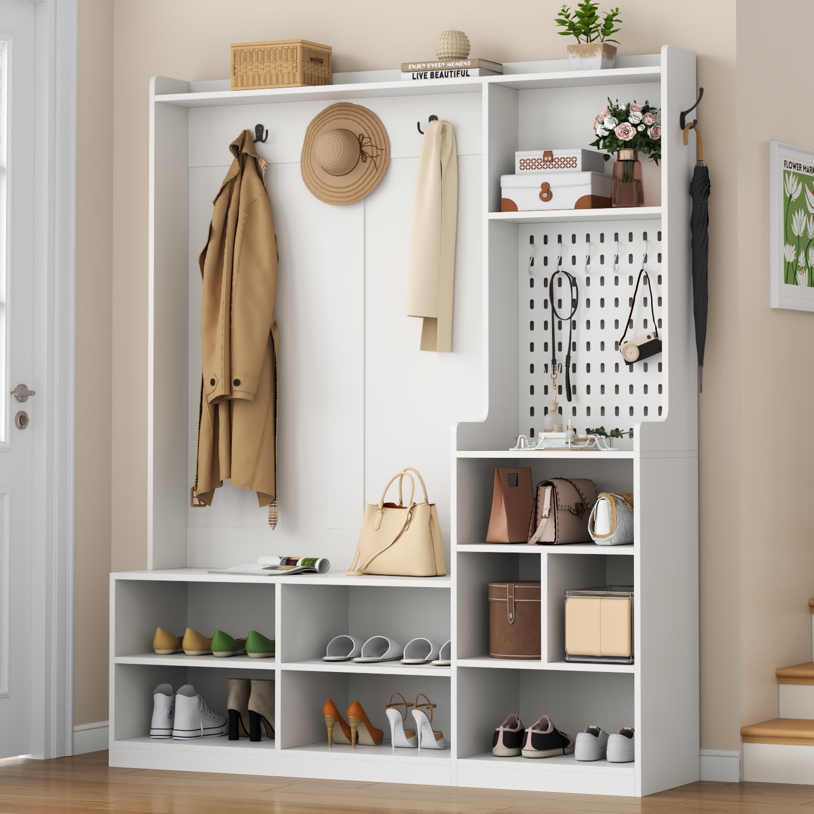 Hall Tree with Shoe Storage and LED Lights