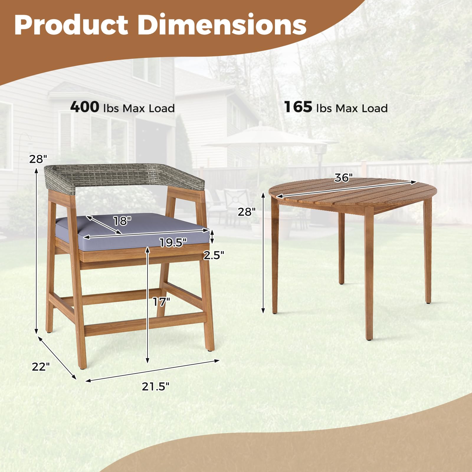 5 Piece Patio Dining Set with Cushioned Chairs