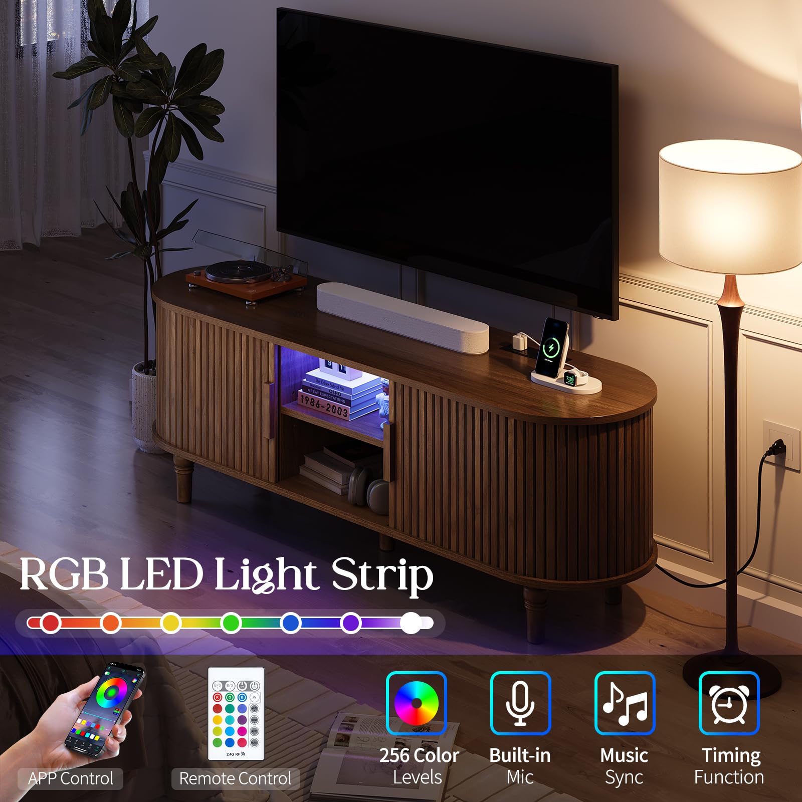TV Console with Power Outlet and LED Lighting