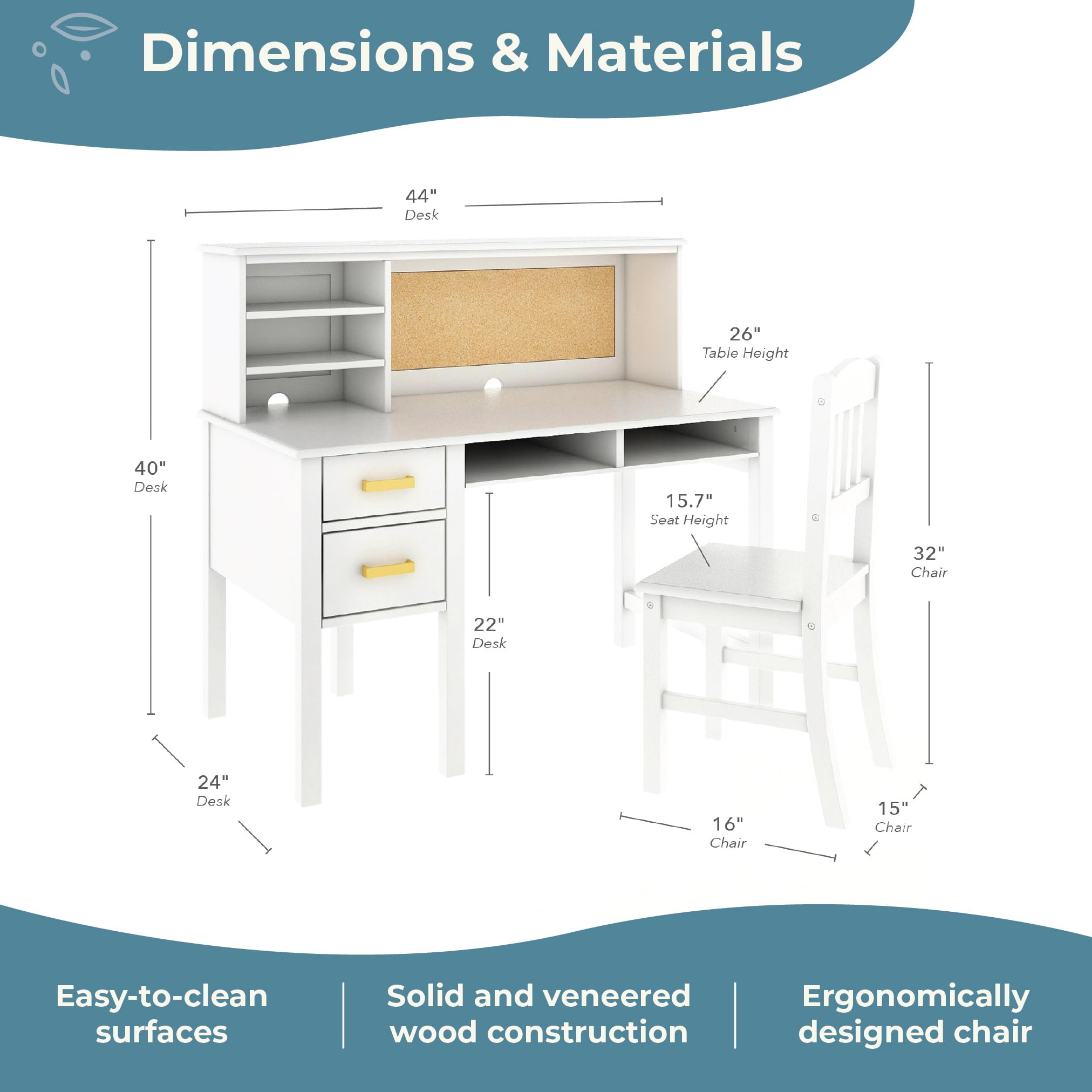 Kids Desk and Chair Set with Hutch