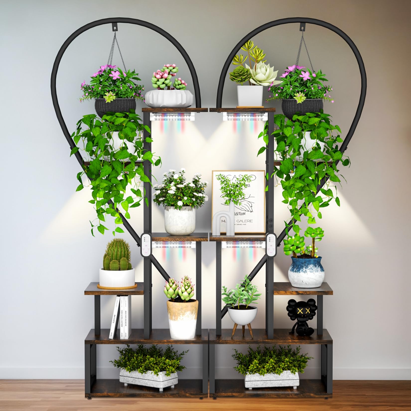 Heart-Shaped Plant Stand with Grow Lights