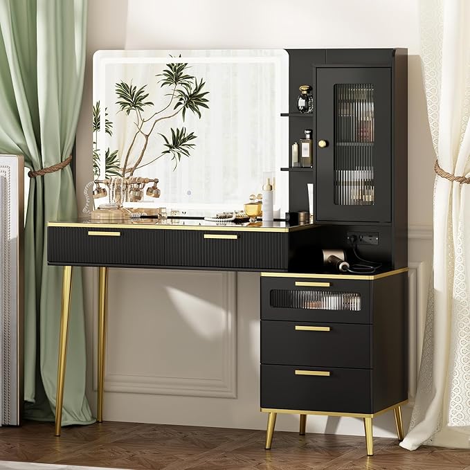 47.24" Modern Vanity Desk with Mirror and Lights
