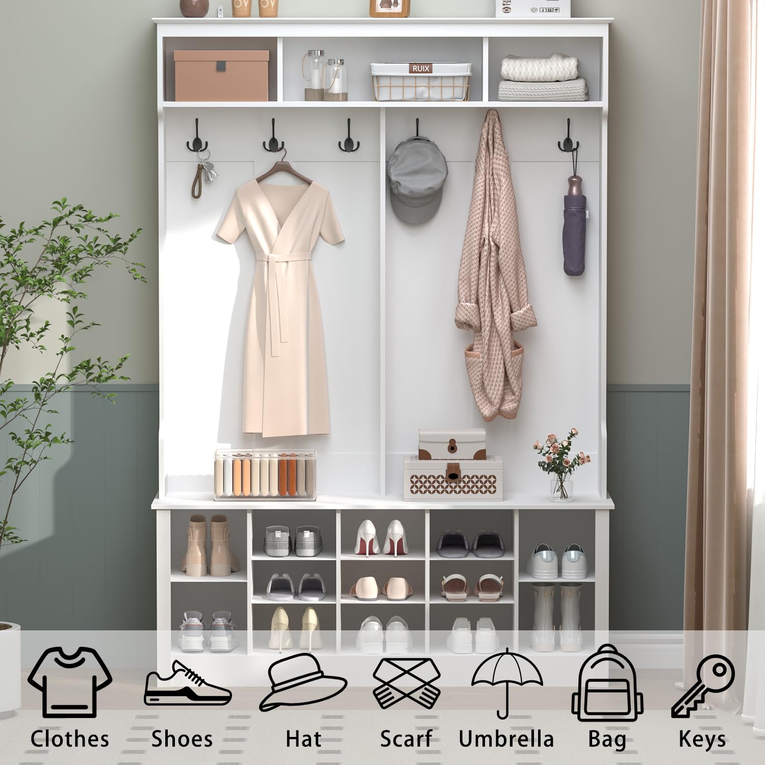 Hall Tree with Bench and Shoe Storage