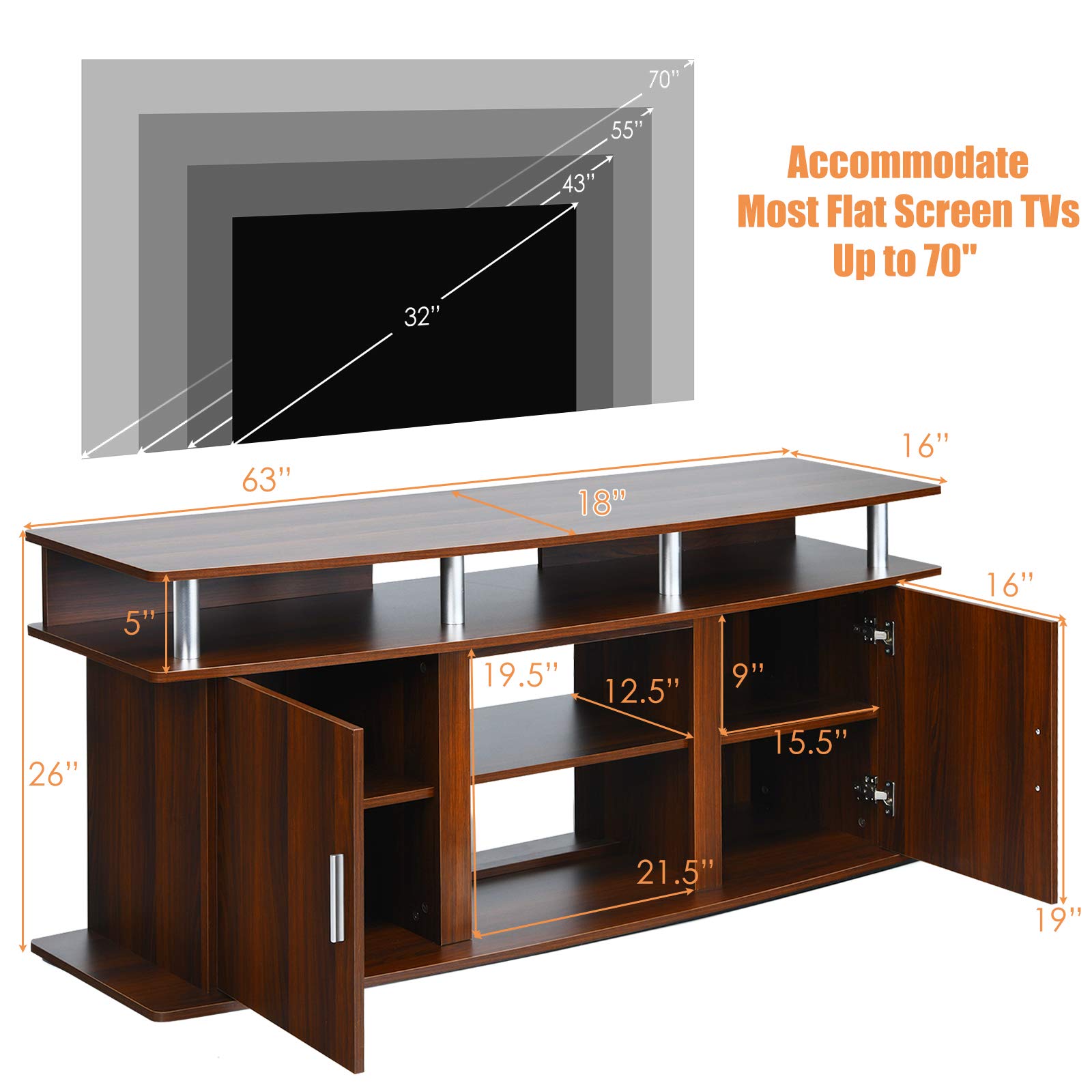 TV Stand with Fireplace Opening Cherry Wood