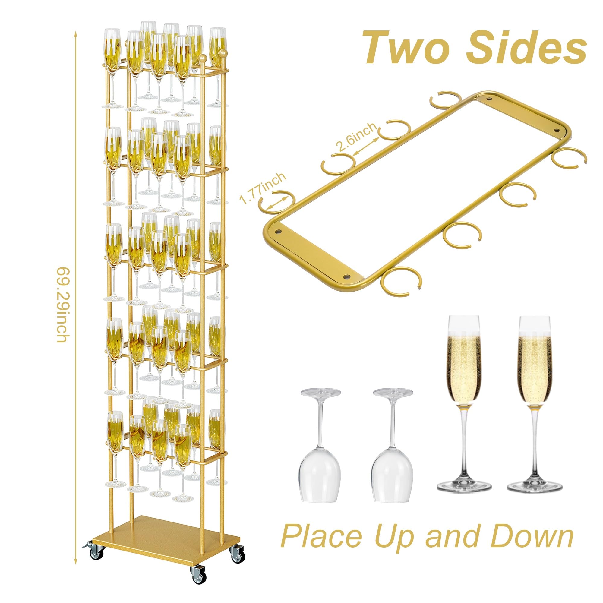 5-Tier Champagne Glass Holder Stand with Wheels