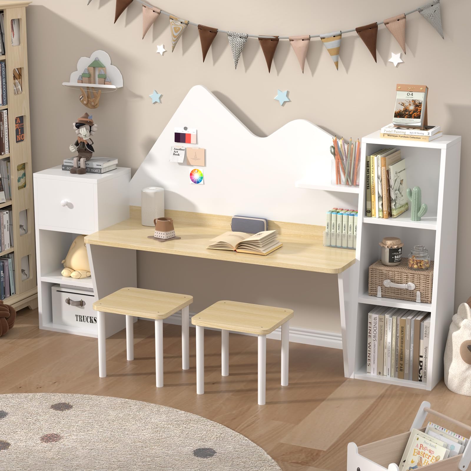 Kids Double Study Desk with Storage