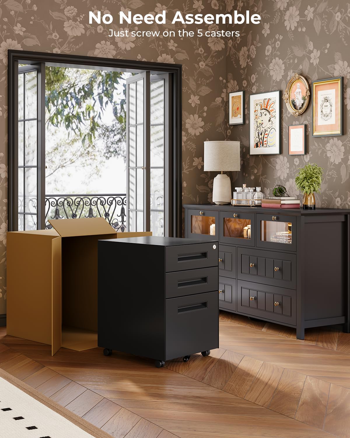 3 Drawer Mobile File Cabinet with Lock on Wheels