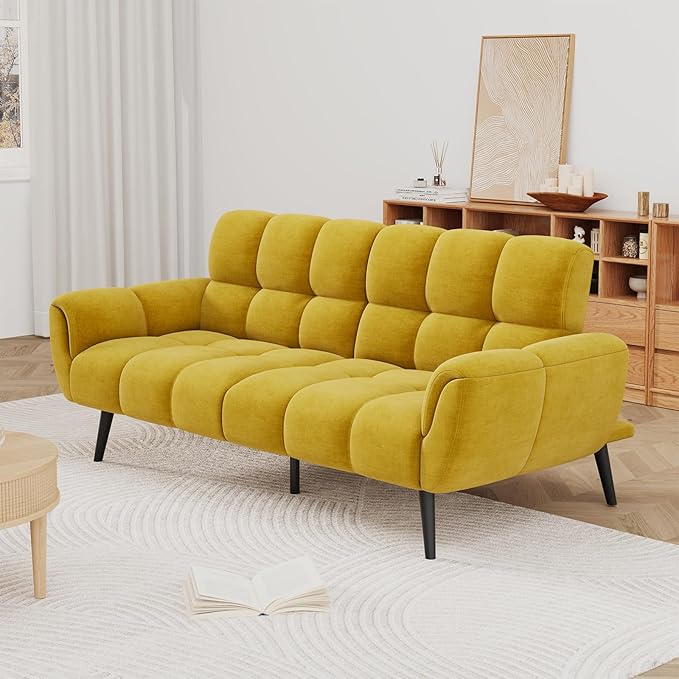 Convertible Futon Sofa Bed 76.77" Grey Linen Sleeper Couch