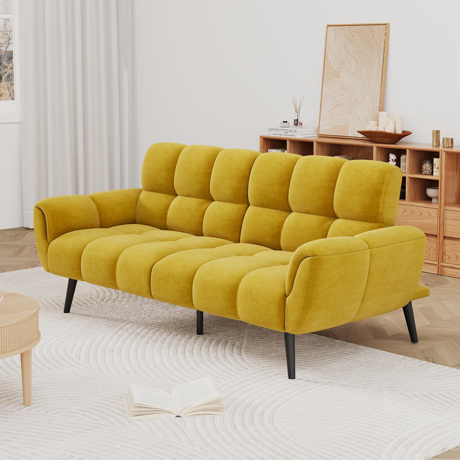 Convertible Futon Sofa Bed 76.77" Modern Linen Sleeper Couch