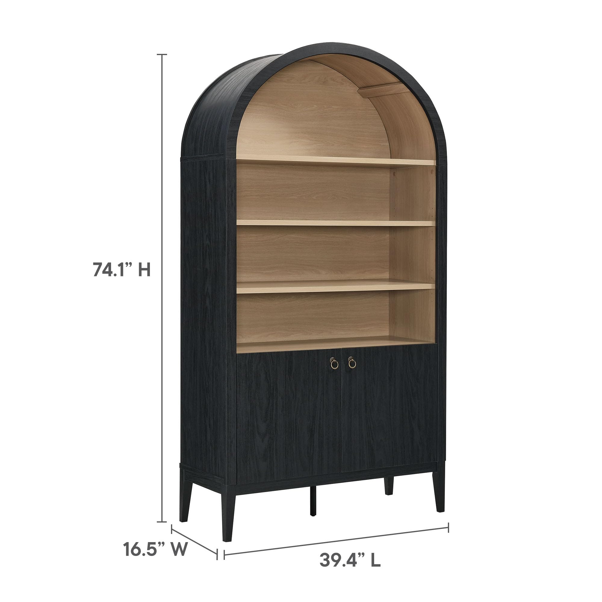 Tall Arched Storage Display Cabinet - 74 Inch Bookshelf