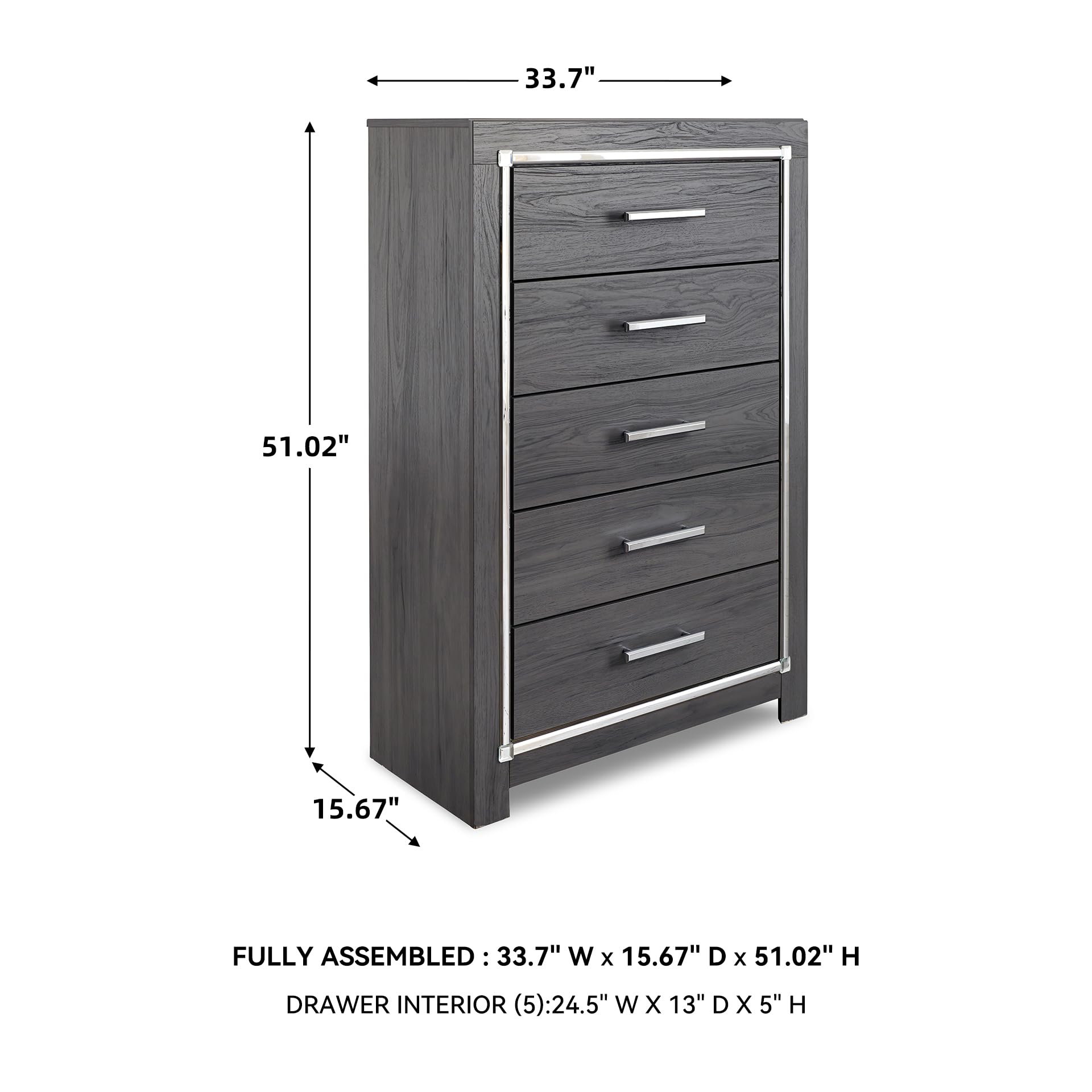 5-Drawer Chest Gray with Chrome Pulls