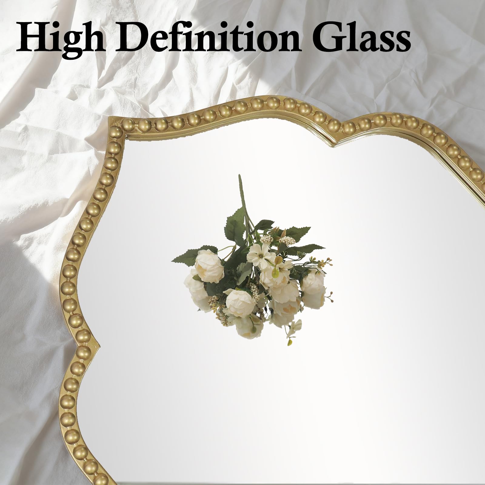 Arched Wall Mirror with Metal Beaded Frame