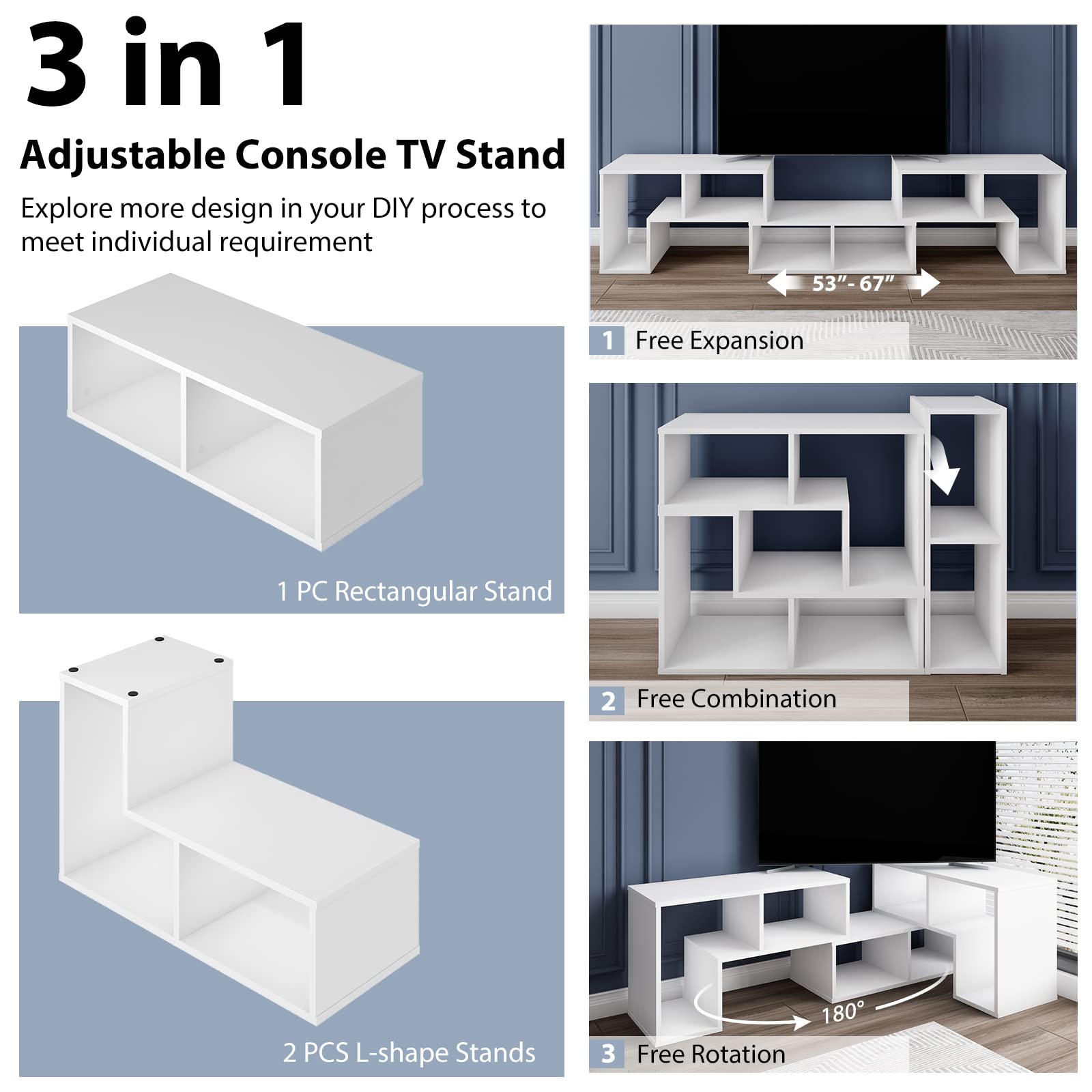 3-Piece Console TV Stand for 50-65 Inch TV