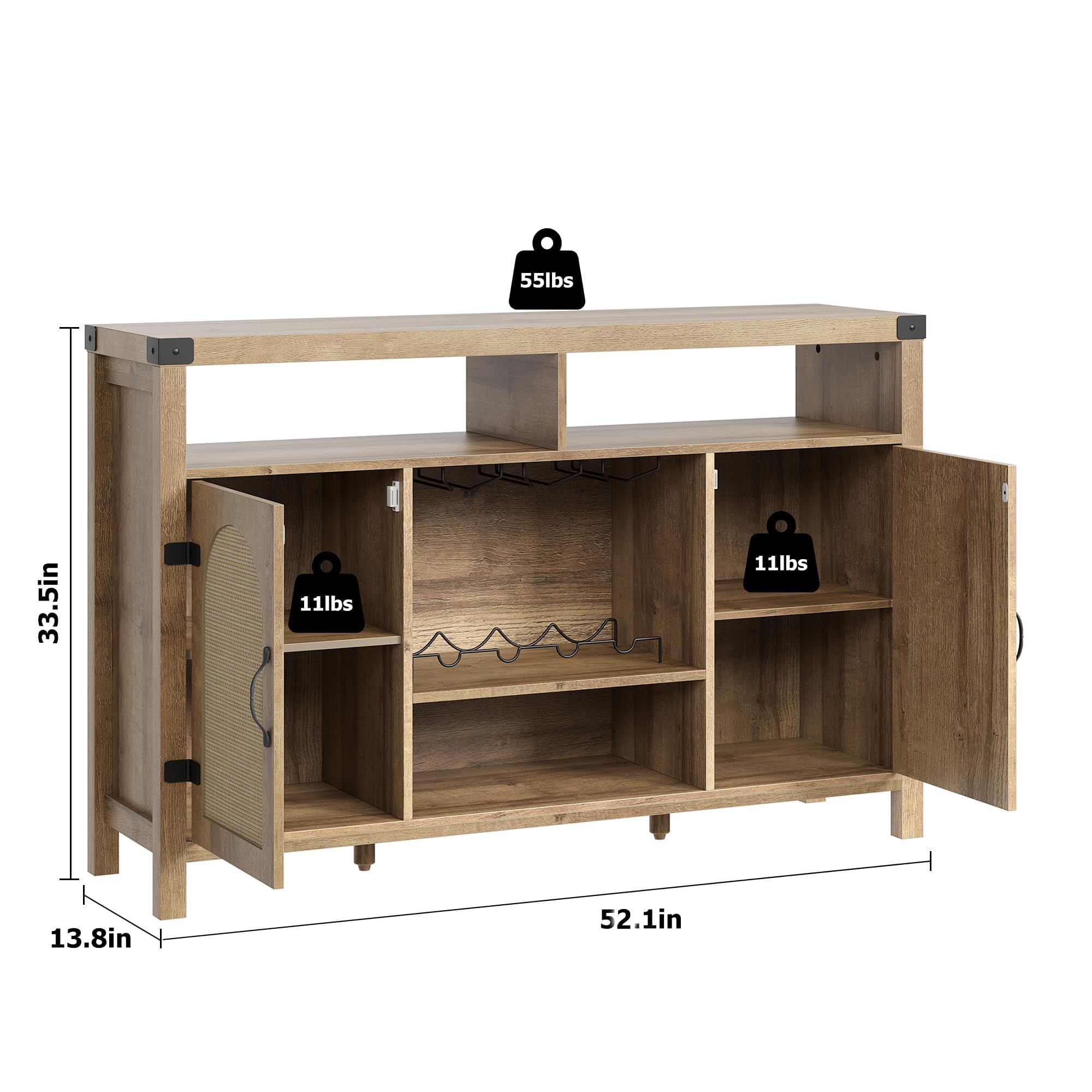Farmhouse Wine Bar Cabinet with Adjustable Storage