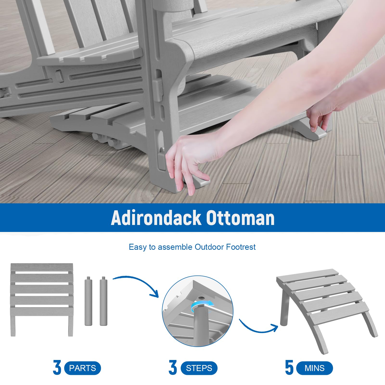 Adirondack Ottoman Grey