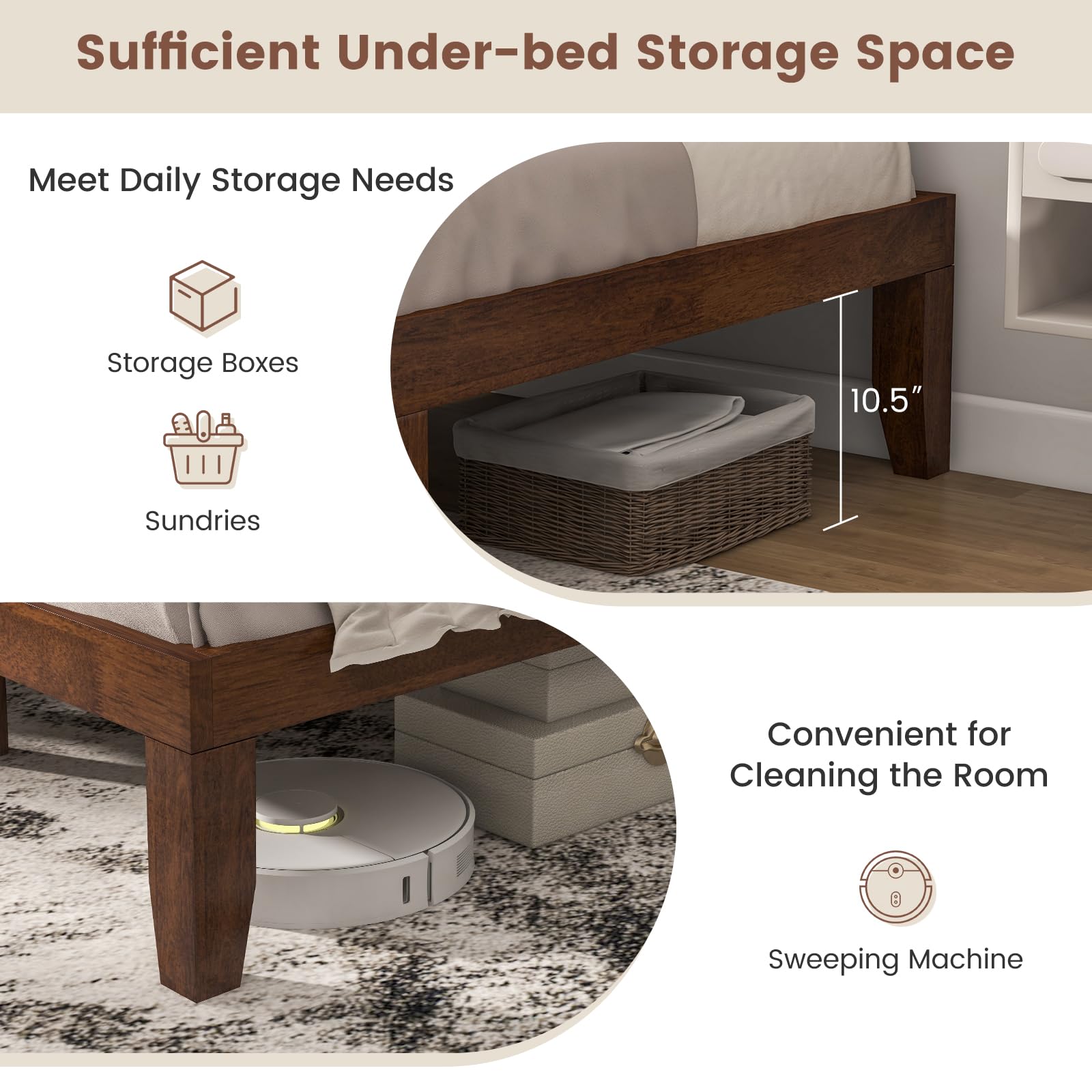 King Solid Wood Platform Bed Frame