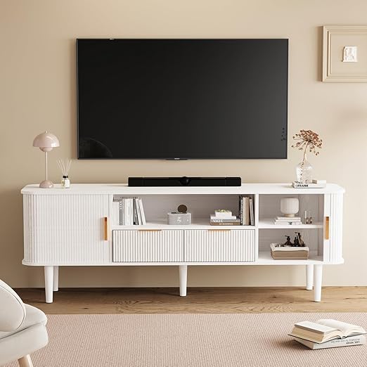 Fluted TV Stand 55 Inch Mid Century Modern Media Console