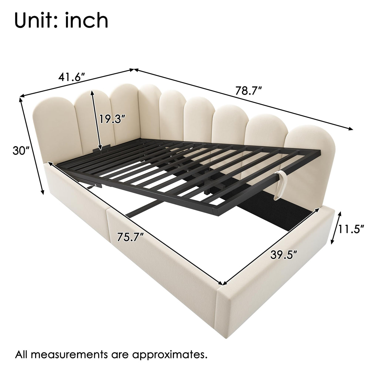 Modern Velvet Upholstered Twin Bed Frame with Hydraulic Storage