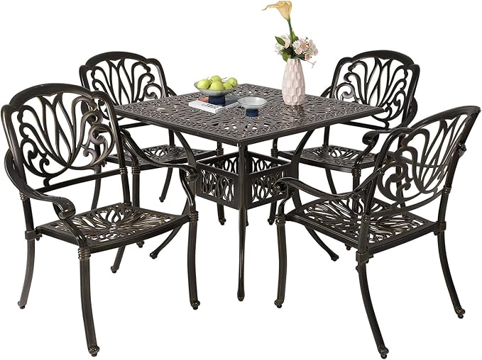 5-Piece Cast Aluminum Patio Dining Set with Swivel Chairs
