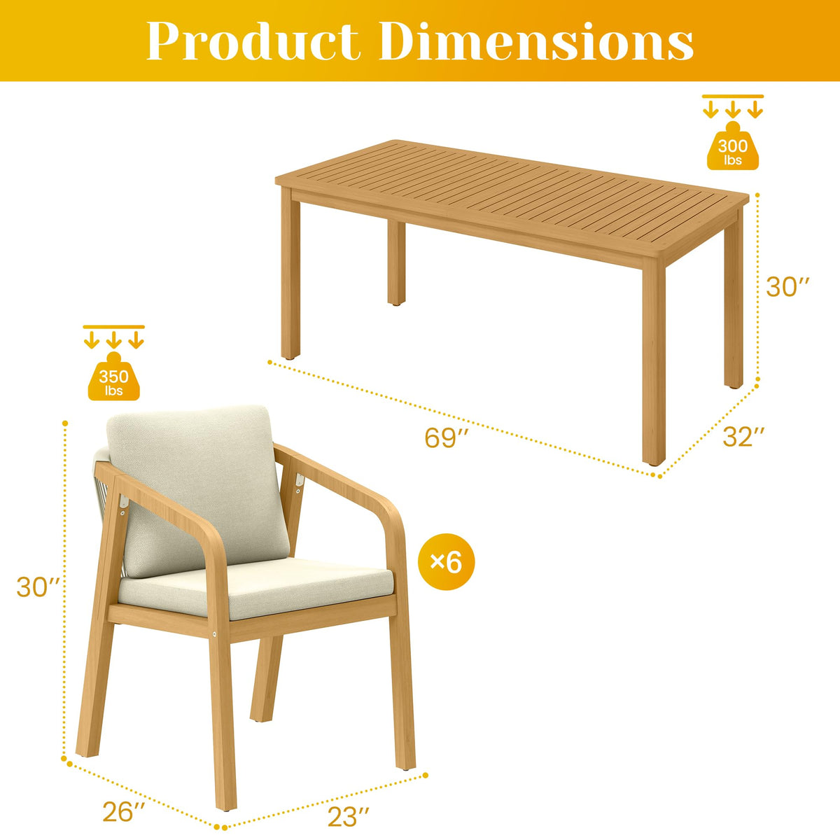 7-Piece Outdoor Dining Set with Acacia Wood Frame