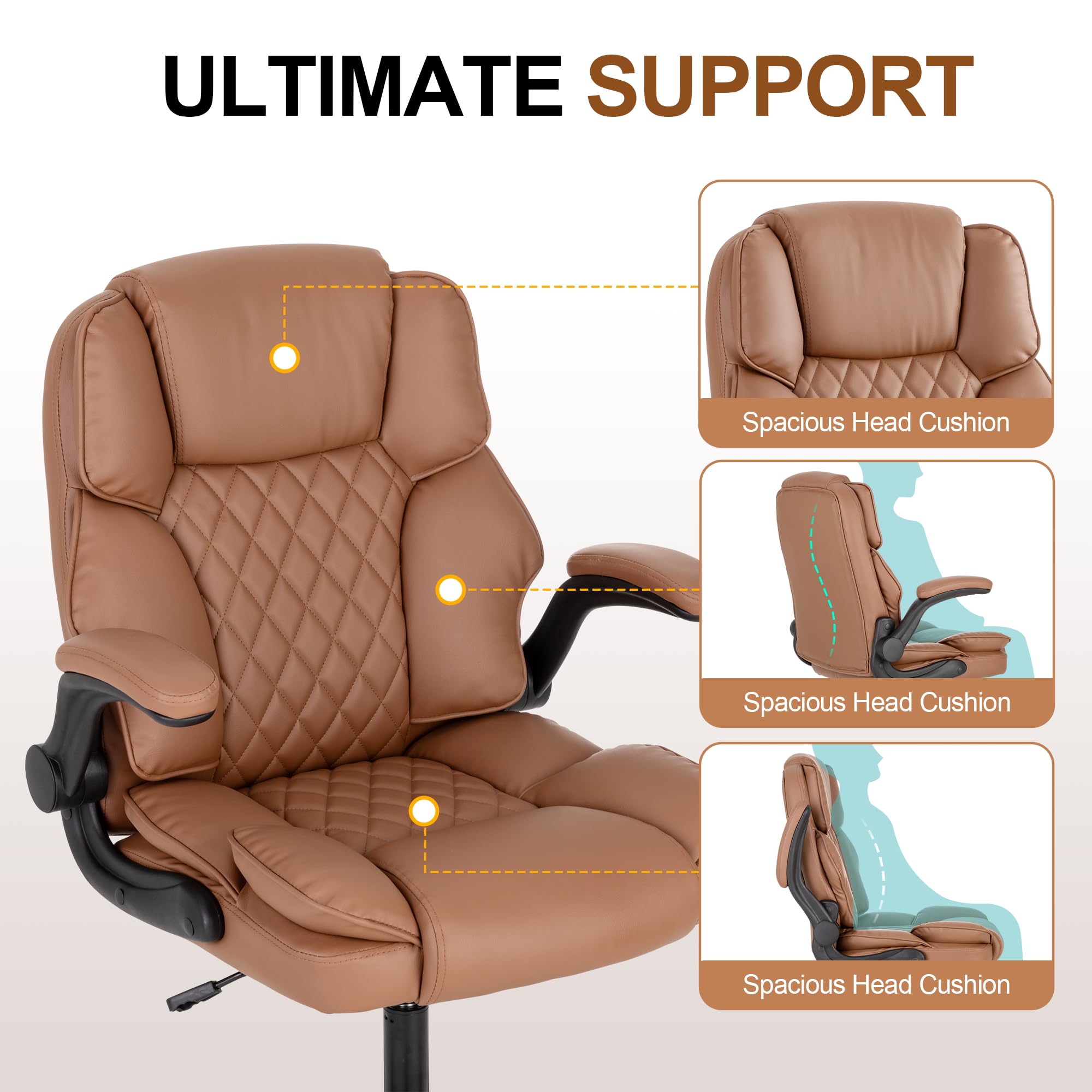 Executive Leather Office Chair with Flip-Up Arms