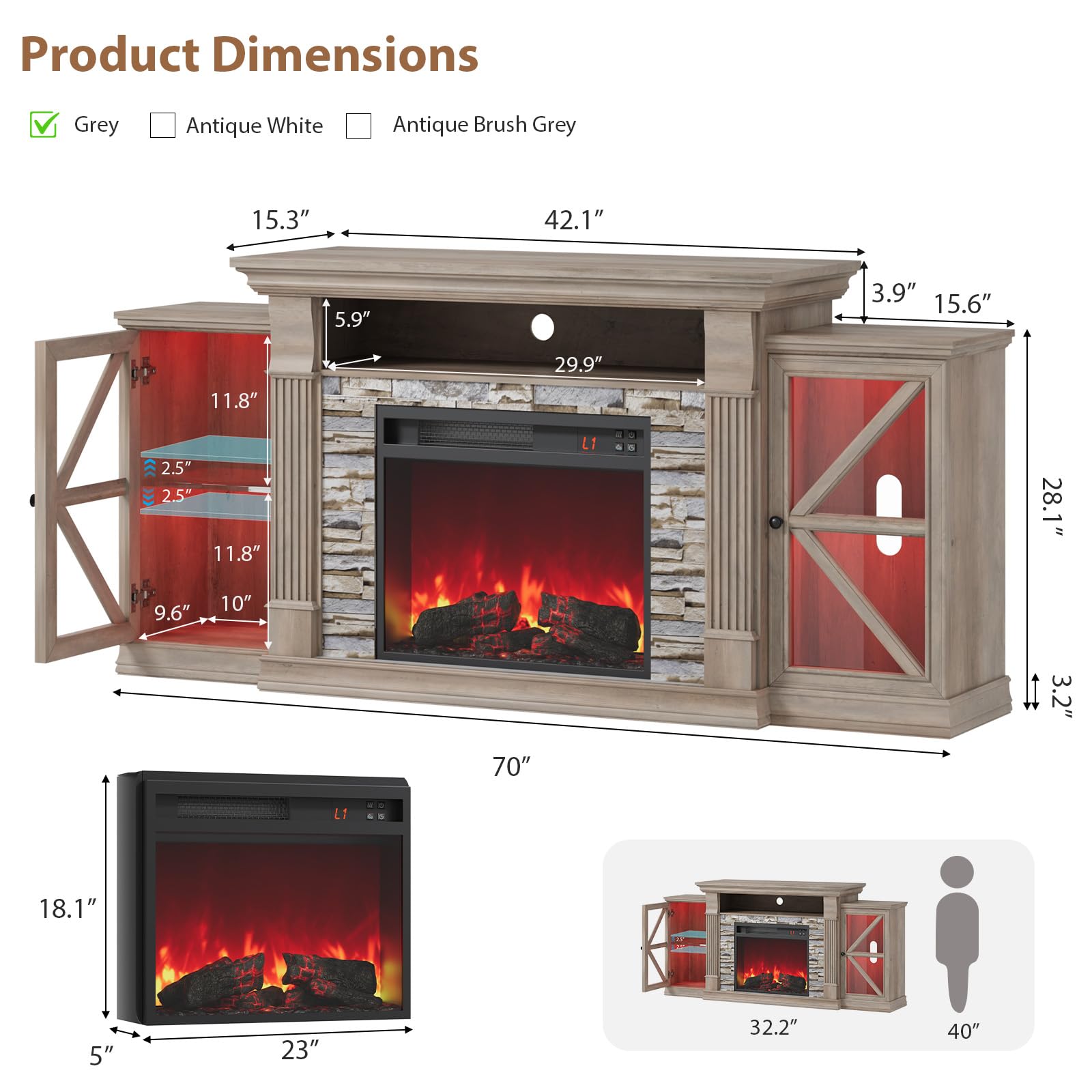 Electric Fireplace TV Stand 70" Farmhouse Entertainment Center
