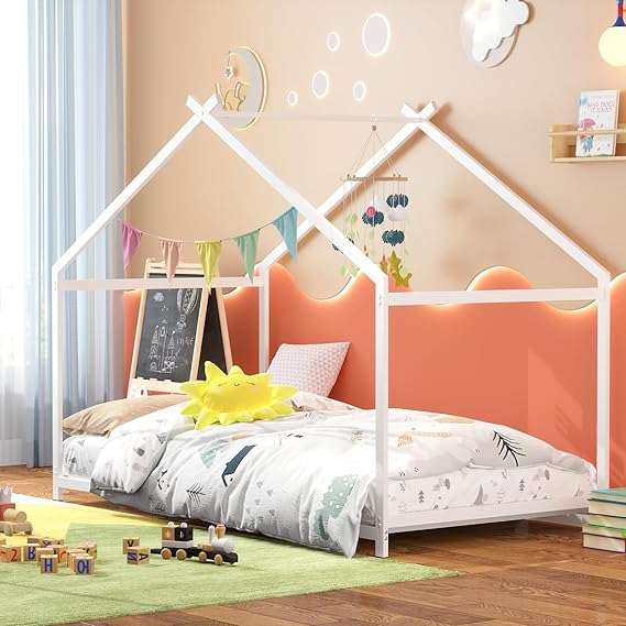House Shape Twin Montessori Bed with Storage Rack
